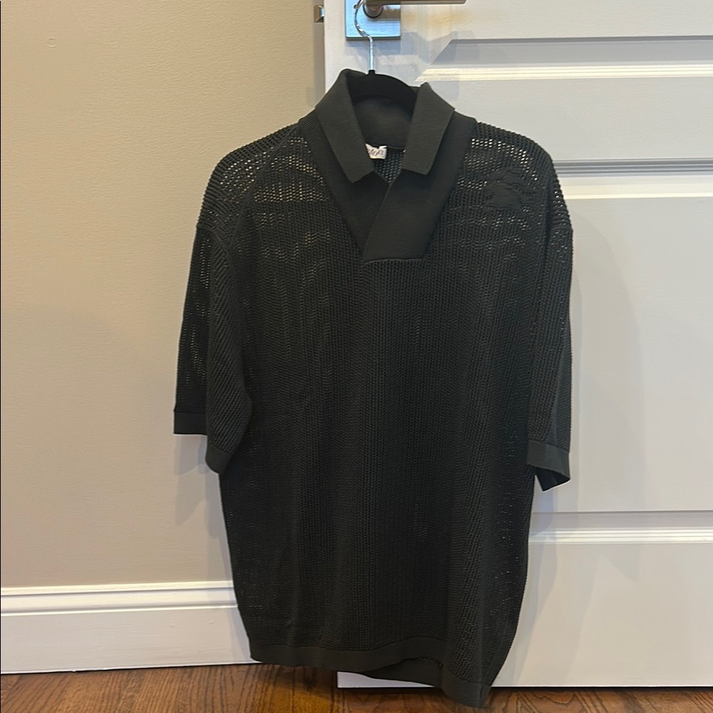 Burberry Men’s silk cotton mesh Onyx Polo shirt - Picture 2 of 6